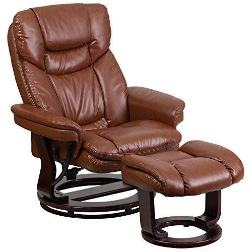 0889142014782 - FLASH FURNITURE CONTEMPORARY BROWN VINTAGE LEATHER RECLINER AND OTTOMAN W/SWIVEL