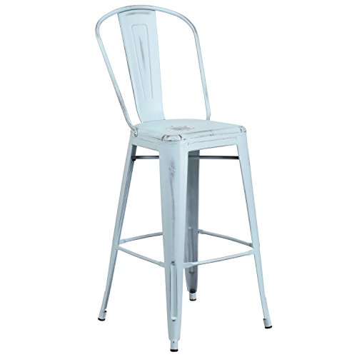 0889142024293 - INDOOR BARSTOOL WITH BACK IN DISTRESSED DREAM BLUE FINISH