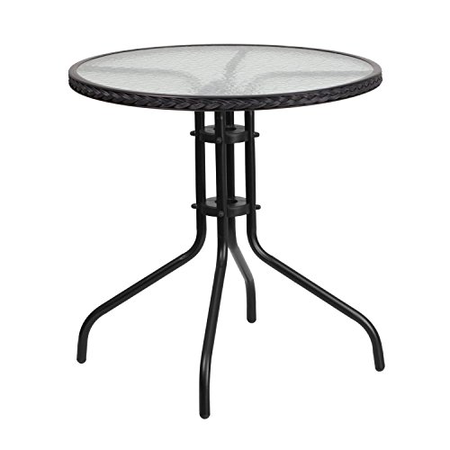 0889142043805 - ROUND PATIO TABLE WITH BLACK RATTAN EDGING