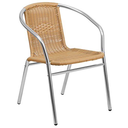 0889142043843 - FLASH FURNITURE TLH-020-BGE-GG ALUMINUM AND BEIGE RATTAN COMMERCIAL INDOOR/OUTDOOR RESTAURANT STACK CHAIR