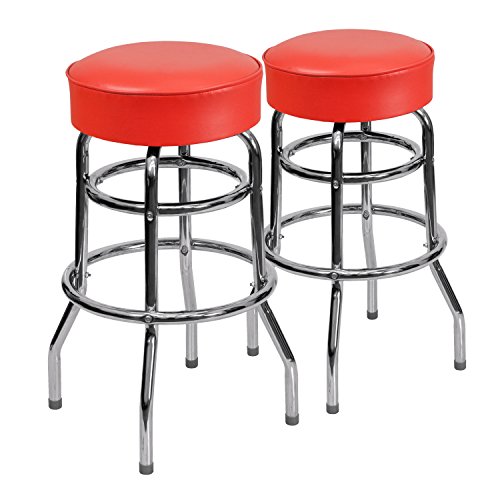 0889142046509 - FLASH FURNITURE 2 PK. DOUBLE RING CHROME BARSTOOL WITH RED SEAT