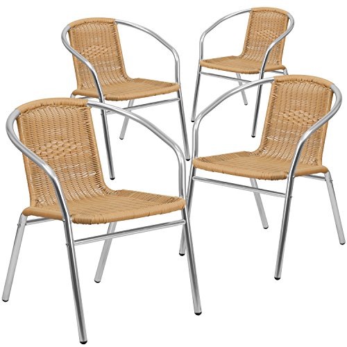 0889142054252 - FLASH FURNITURE 4-TLH-020-BGE-GG ALUMINUM AND BEIGE RATTAN COMMERCIAL STACK (4