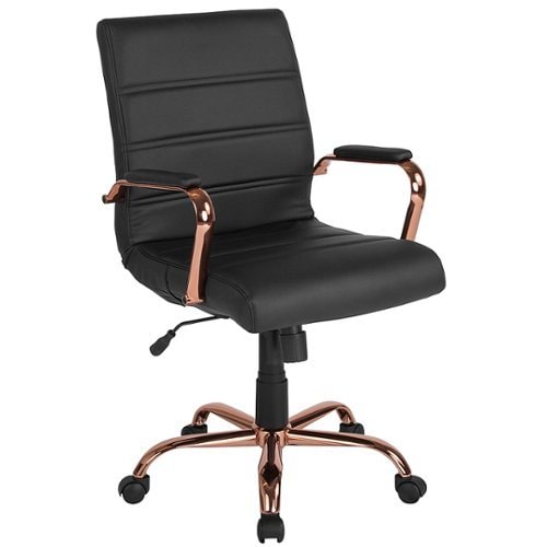 0889142337195 - FLASH FURNITURE MID-BACK BLACK LEATHERSOFT EXECUTIVE SWIVEL OFFICE CHAIR WITH ROSE GOLD FRAME AND ARMS