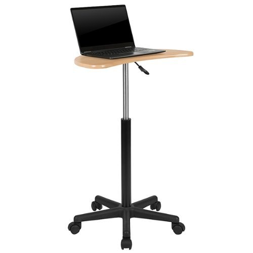 0889142668176 - FLASH FURNITURE - SIT TO STAND MOBILE LAPTOP COMPUTER DESK - MAPLE