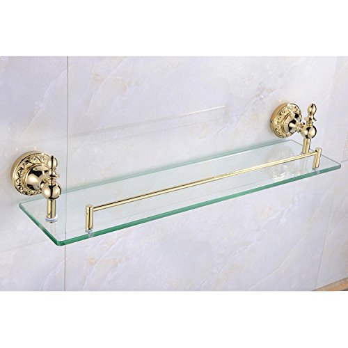 0889148156813 - SPRINKLE® WALL MOUNT BATHROOM BATH SHOWER RACK ANTIQUE INSPIRED TI-PVD FINISH SOLID BRASS MATERIAL GLASS SHELF LAVATORY ACCESSORIES TOOLS AND HOME IMPROVEMENT BTHROOM TOWEL HOLDER SHAMPOO BASKET BARS, BATHROOM ACCESSORIES