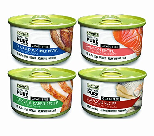 0088919932933 - CANIDAE GRAIN-FREE PURE CANNED CAT FOOD MIXED 3 OZ X 24 CANS, DUCK & DUCK LIVER, TURKEY & RABBIT, SALMON, AND SEAFOOD