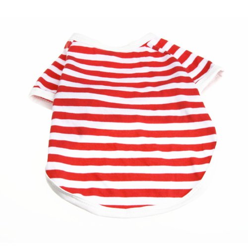0889269499295 - STORM MART STRIPES PATTERN DOG CHIHUAHA SUMMER TEE SHIRT PET PUPPY CLOTHES RED WHITE SIZE (RED S)