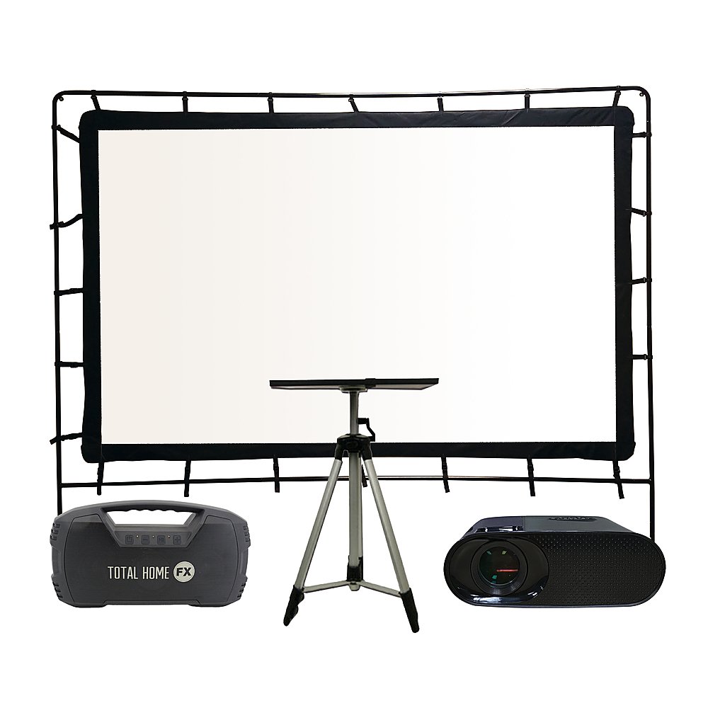 0889299280962 - TOTAL HOMEFX - PRO PROJECTOR FAMILY THEATER KIT WITH 96 SCREEN, INCLUDING 24-WATT BLUETOOTH SPEAKER AND TRIPOD STAND - BLACK