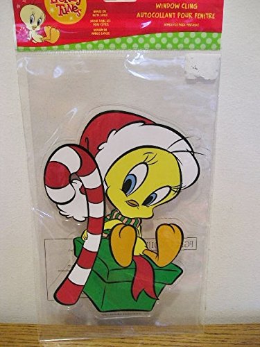 0889299729294 - LOONEY TUNES TWEETY WITH CHRISTMAS CANDY CANE WINDOW CLING