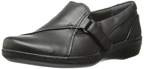 0889304583545 - CLARKS WOMEN'S EVIANNA EASE FLAT, BLACK SMOOTH LEATHER, 7.5 M US