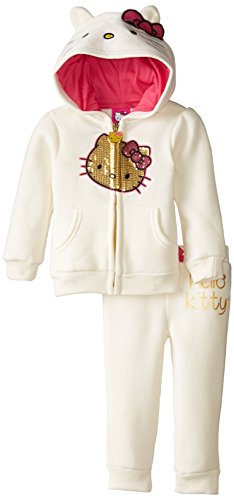 0889320684387 - HELLO KITTY BABY GIRLS' HOODIE SET WITH GOLD SEQUIN FACE, WINTER WHITE, 12 MONTHS