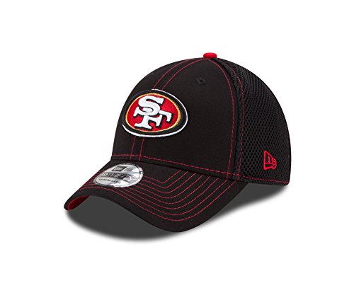 0889353372190 - NFL SAN FRANCISCO 49ERS CRUX LINE NEO 39THIRTY STRETCH FIT CAP, BLACK, MEDIUM/LARGE