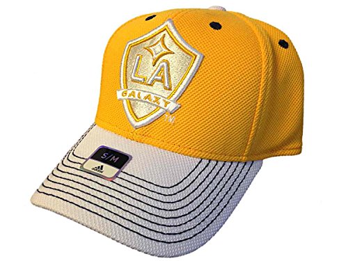 0889360146647 - LA GALAXY MLS ADIDAS YELLOW & WHITE FITMAX '70 STRUCTURED FLEXFIT HAT CAP (S/M)