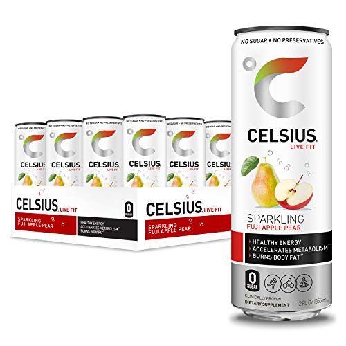 0889392010183 - CELSIUS SPARKLING FUJI APPLE PEAR FITNESS DRINK, ZERO SUGAR, 12OZ. SLIM CAN (PACK OF 12)