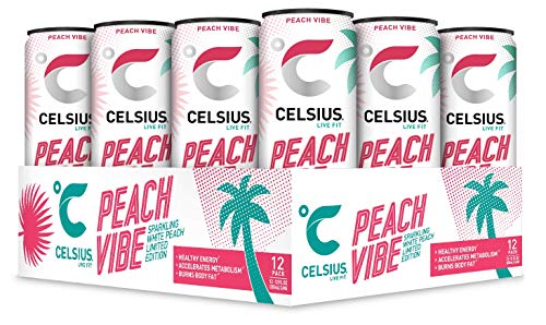 0889392010435 - CELSIUS SPARKLING PEACH VIBE FITNESS DRINK, ZERO SUGAR, 12OZ. SLIM CAN (PACK OF 12)