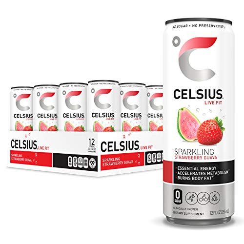 0889392021264 - CELSIUS SPARKLING STRAWBERRY GUAVA FITNESS DRINK, ZERO SUGAR, 12OZ. SLIM CAN (PACK OF 12)