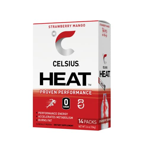 0889392080254 - CELSIUS HEAT ON-THE-GO PERFORMANCE ENERGY POWDER STICK PACKETS, STRAWBERRY MANGO (PACK OF 14)