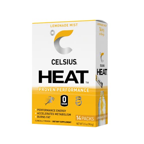 0889392080261 - CELSIUS HEAT ON-THE-GO PERFORMANCE ENERGY POWDER STICK PACKETS, LEMONADE MIST (PACK OF 14)