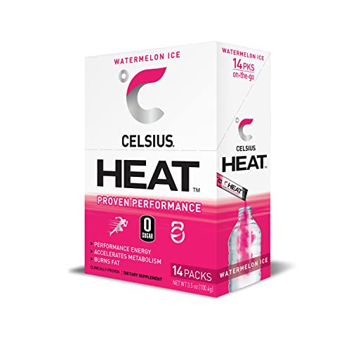 0889392080278 - CELSIUS HEAT ON-THE-GO PERFORMANCE ENERGY POWDER STICK PACKETS, WATERMELON ICE (PACK OF 14)