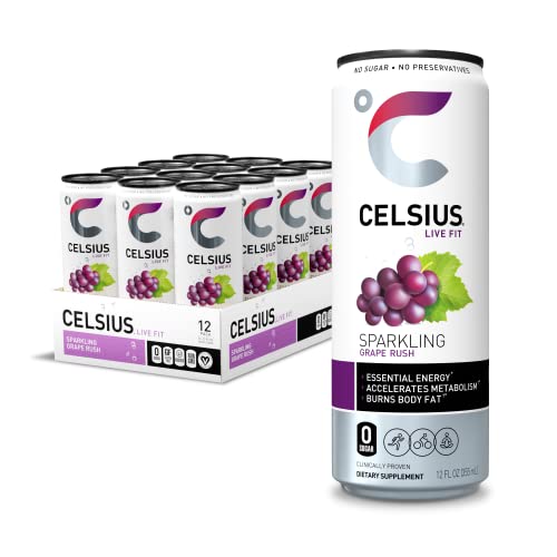 0889392410747 - CELSIUS SPARKLING GRAPE RUSH FITNESS DRINK, ZERO SUGAR, 12OZ. SLIM CAN (PACK OF 12)