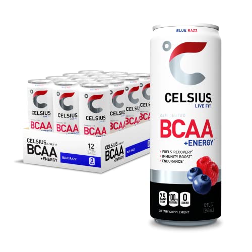 0889392502169 - CELSIUS BCAA +ENERGY POST-WORKOUT RECOVERY & HYDRATION DRINK 12 FL OZ, SPARKLING BLUE RAZZ (PACK OF 12)