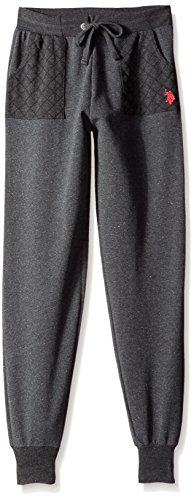 0889593024804 - US POLO ASSOCIATION BIG GIRLS' FRENCH TERRY QUILTED POCKETS JOG PANT, HEATHER CHARCOAL, 14/16