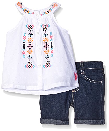 0889593039761 - U.S. POLO ASSN. TODDLER GIRLS 2 PIECE BUTTON FRONT A-LINE TANK TOP AND BERMUDA, WHITE, 4T