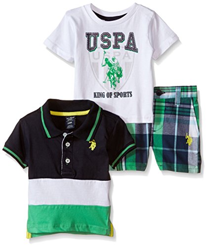 0889593095668 - U.S. POLO ASSN. BABY 3 PIECE COLOR BLOCK T-SHIRT AND SHORT, MULTI PLAID, 6-9 MONTHS