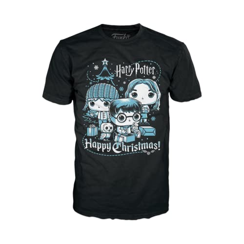 0889698669832 - FUNKO POP! BOXED TEE: HARRY POTTER HOLIDAY - RON, HERMIONE, HARRY - L