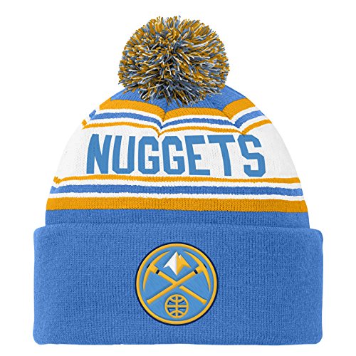 0889704785815 - NBA DENVER NUGGETS YOUTH BOYS 8-20 CUFFED KNIT HAT WITH POM, LIGHT BLUE, 1 SIZE