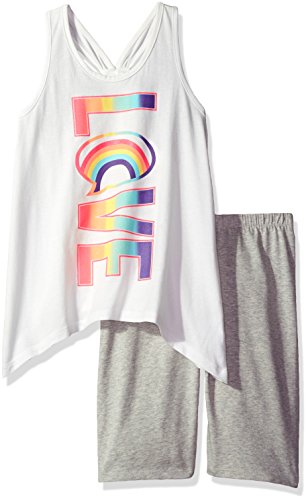 0889705511710 - THE CHILDREN'S PLACE BIG GIRLS' SHARKBIT TANK TOP AND BIKE SHORTS OUTFIT, SIMPLY WHITE / HEATHER FALCON, L (10/12)
