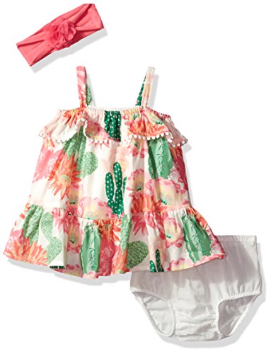 0889705529630 - THE CHILDREN'S PLACE BABY GIRLS' CACTUS PATTERNED DRESS AND DIAPER COVER, SNOW, 0-3MONTHS