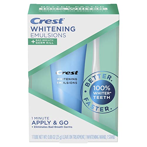 0889714002261 - CREST WHITENING EMULSIONS + BAD BREATH GERM KILL LEAVE-ON TEETH WHITENING TREATMENT WITH WAND APPLICATOR AND STAND, APPLY & GO, 0.88OZ