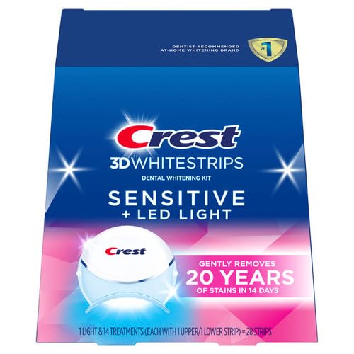 0889714003381 - CREST 3DWHITESTRIPS SENSITIVE + LED LIGHT TEETH WHITENING KIT, 14 TREATMENTS, GENTLY REMOVES 20 YEARS OF STAINS