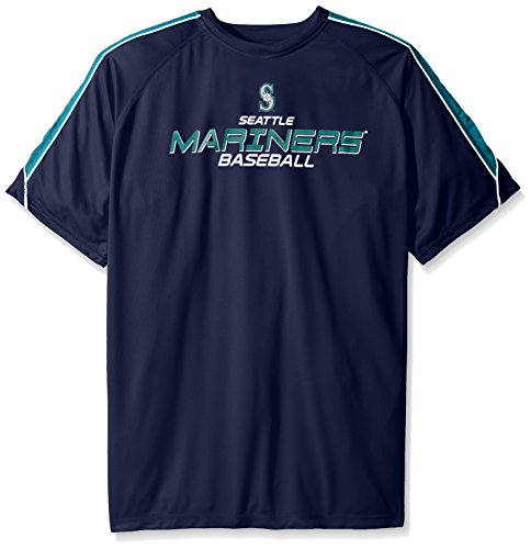 0889758442955 - MLB SEATTLE MARINERS MEN'S SHORT SLEEVED BIRDSEYE CREW T-SHIRT WITH SHOULDER PIECING & CHEST PRINT, 4X/TALL, NAVY