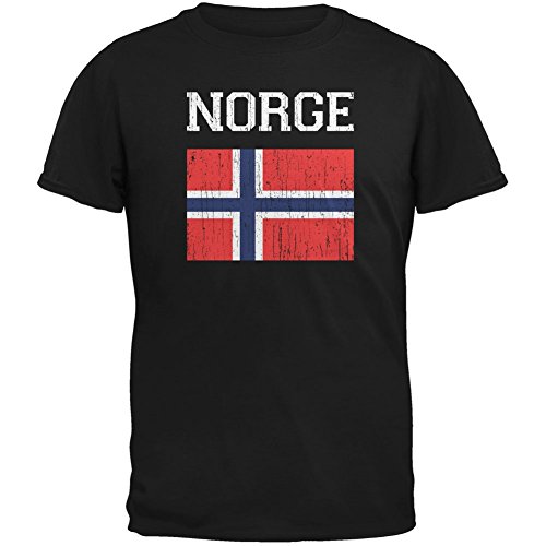 0889876176121 - WORLD CUP DISTRESSED FLAG NORGE BLACK ADULT T-SHIRT - 2X-LARGE