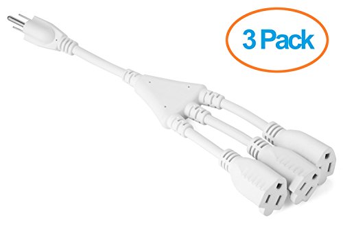 0889907021406 - AURUM CABLES 1 FT OUTLET SPLITTER ELECTRICAL POWER EXTENSION CORD 3 PRONG 1 TO 3 CONNECTOR POWER CORD Y SPLITTER CABLE,1 NEMA 5-15P TO 4 NEMA 5-15R , 16AWG , UL APPROVED - 3 PACK