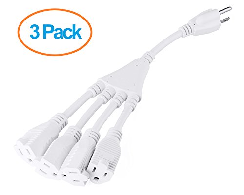 0889907021437 - AURUM CABLES 1 FT OUTLET SPLITTER ELECTRICAL POWER EXTENSION CORD 3 PRONG 1 TO 4 CONNECTOR POWER CORD Y SPLITTER CABLE, 1 NEMA 5-15P TO 4 NEMA 5-15R , 16AWG , UL APPROVED - 3 PACK