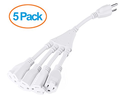 0889907021444 - AURUM CABLES 1 FT OUTLET SPLITTER ELECTRICAL POWER EXTENSION CORD 3 PRONG 1 TO 4 CONNECTOR POWER CORD Y SPLITTER CABLE, 1 NEMA 5-15P TO 4 NEMA 5-15R , 16AWG , UL APPROVED - 5 PACK