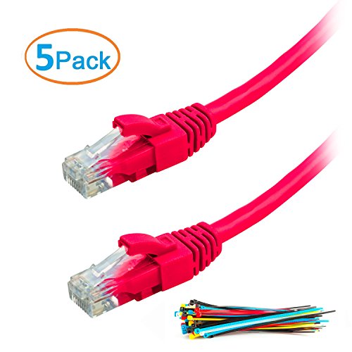 0889907026111 - AURUM CABLES 1 FEET CAT6 SNAGLESS NETWORK ETHERNET PATCH CABLE - PINK - 5 PACK