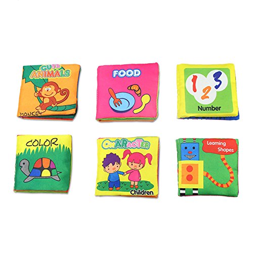 0889957030045 - BABY'S FIRST NON-TOXIC FABRIC BOOK SOFT CLOTH BOOK SET- SQUEAK, RATTLE, CRINKLE,COLORFUL- PACK OF 6
