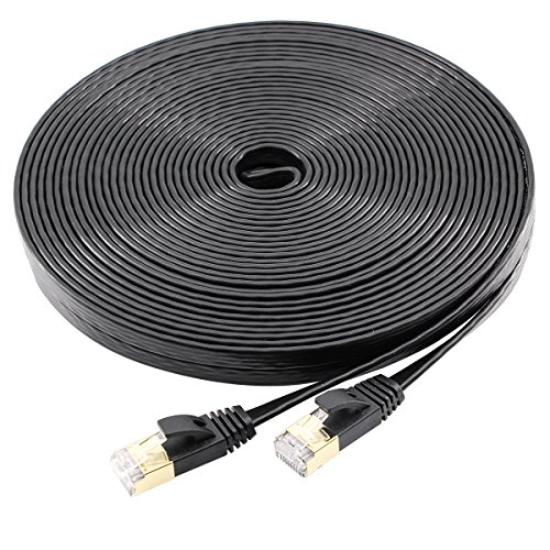 0889957508865 - CAT7 ETHERNET CABLE 100 FT FLAT, JADAOL® SHIELDED (STP) NETWORK CABLE CAT 7 FLAT ETHERNET PATCH CABLE, INTERNET COMPUTER CABLE WITH SNAGLESS RJ45 CONNECTORS - 100 FEET BLACK(30METERS)