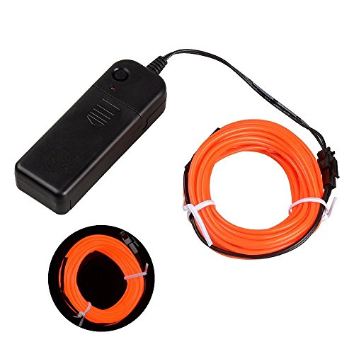 0889957691505 - 16.4FT 5M NEON GLOWING STROBING ELECTROLUMINESCENT EL WIRE LIGHT WITH BATTERY PACK CONTROLLER FOR PARTIES, HALLOWEEN, AUTOMOTIVE, ADVERTISEMENT DECORATION (ORANGE)