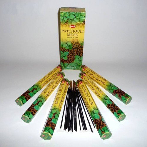 8901810016736 - PATCHOULI MUSK - BOX OF SIX 20 STICK HEX TUBES - HEM INCENSE HAND ROLLED IN INDIA