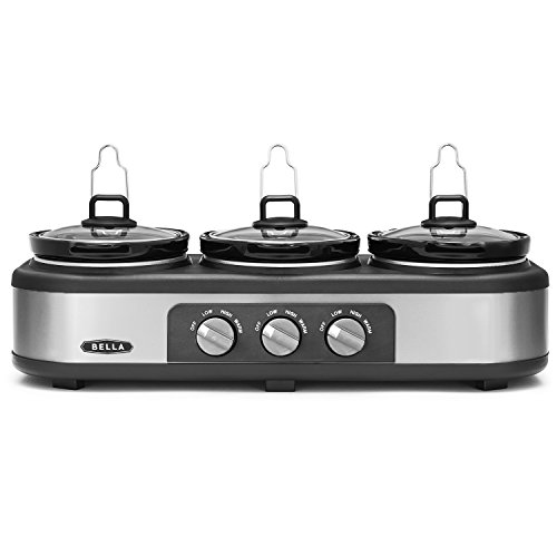 0890195040208 - BELLA TRIPLE SLOW COOKER AND BUFFET SERVER, 3 X2.5 QT MANUAL STAINLESS STEEL