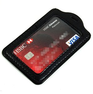 8902225021650 - COSMOS ® BLACK 5 PCS FAUX LEATHER BUSINESS ID BADGE CARD HOLDER - VERTICAL (TOP LOADING) WITH SLOT & CHAIN HOLES WITH COSMOS FASTENING STRAP