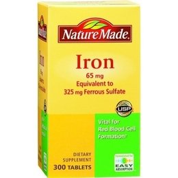 0890250114202 - NATURE MADE IRON 65MG, EQUIVALENT TO 325 MG FERROUS SULFATE - 300 TABLETS