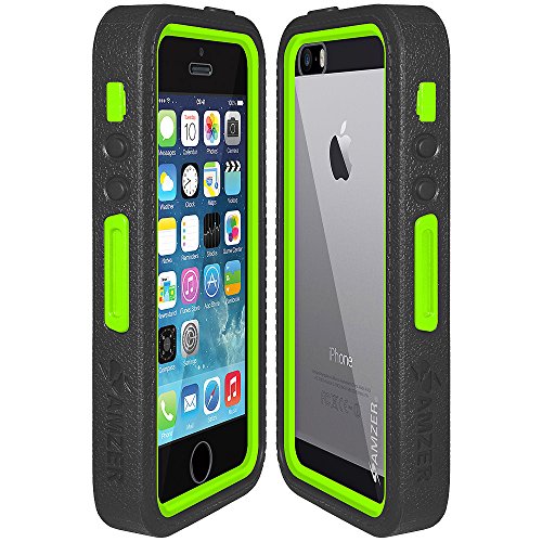 8903384084555 - AMZER AMZER CRUSTA RUGGED EMBEDDED TEMPERED GLASS CASE WITH BELT CLIP HOLSTER FOR APPLE IPHONE 5/ 5S - SKIN - RETAIL PACKAGING - BLACK ON GREEN