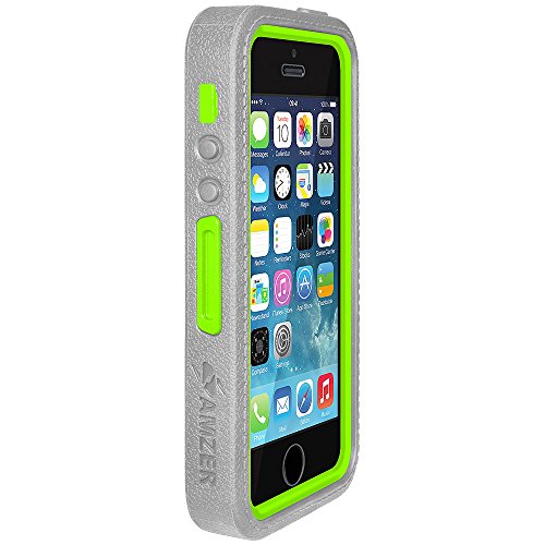 8903384084692 - AMZER AMZER CRUSTA RUGGED EMBEDDED TEMPERED GLASS CASE WITH BELT CLIP HOLSTER FOR APPLE IPHONE 5/ 5S - SKIN - RETAIL PACKAGING - GREY ON GREEN