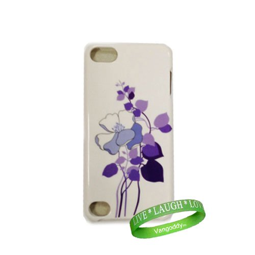 8903928539015 - APPLE IPOD TOUCH 5 HARD CASE ITOUCH 5TH GENERATION, WITH UNIQUE AND EXCLUSIVE BLUE AND PURPLE WATERCOLOR FLOWERS DESIGN NEWEST MODEL + VANGODDY BRAND LIVE LAUGH LOVE WRIST BAND